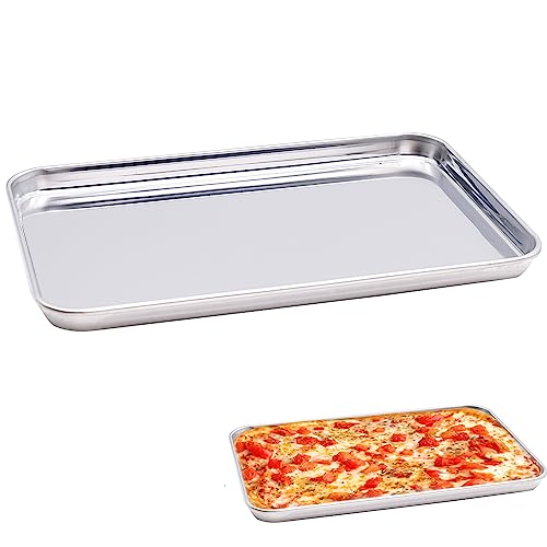 2 Stück Backblech, Edelstahl Kuchenblech Backofenblech Rechteckige Grillschalen für Backen Braten Servieren (22.7 x 14.7 x 1.2 cm)
