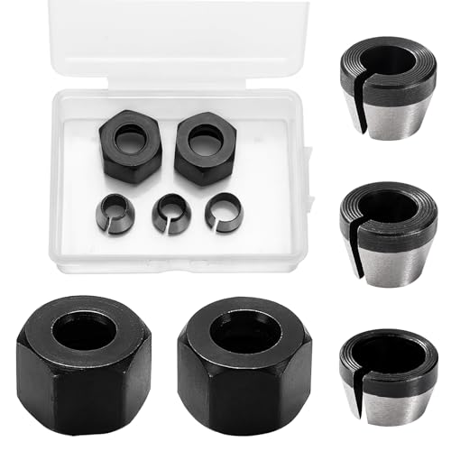 VooGenzek 3 Stück Spannzangen Adapter, 6mm 6.35mm 8mm Spannzangenfutter Spannzangen Werkzeug Adapter, mit 2 Stück Spannmutter, für Geradschleifer Schneiden Graviermaschine