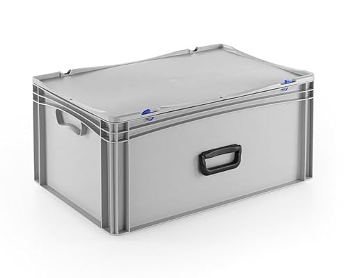 DIE BOX FABRIK Robuster Eurobehälter mit Tragegriff & Scharnierdeckel | Stapelbarer Kunststoffkoffer für Lager & Transport | Aufbewahrungsbox für Werkzeuge, Logistik & Industrie (600x400x283 mm)