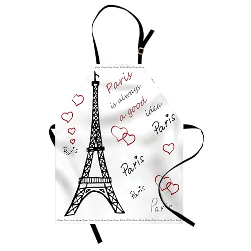 ABAKUHAUS Eiffelturm Kochschürze 2er-Pack, Eiffelturm Paris Ist Immer Eine Gute Idee Tourismusorte Süße Liebe, Höhenverstellbar Klare Farben ohne verblassen, Rot Schwarz Weiß