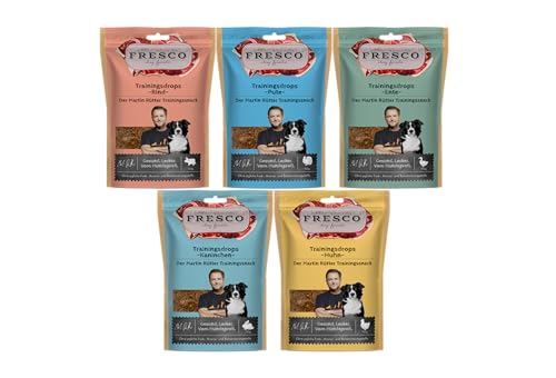 Fresco | Martin Rütter Trainingsdrops 5 x 150g Probierpaket | Natürlicher Monoproteinsnack | Echt-Fleischprodukt | gesund und natürlich | Leckerli für Hunde