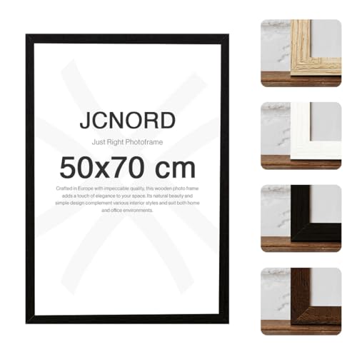 JCNORD Schwarzer MDF Holz Bilderrahmen 50x70 cm mit bruchsicherem Acrylglas | Moderner Fotorahmen für Wände und Tische