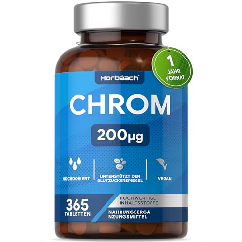 Chrom Tabletten aus Chromium Picolinate 200 mcg | 1 Jahr Vorrat - 365 Vegan Tabletten | Hochdosiert Chrom Picolinat | ohne unnötige Zusätze | Horbaach