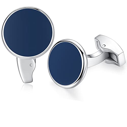 HONEY BEAR Herren Weiß Perle Schale Stein/Schwarz Achat Onyx Manschettenknöpfe Cufflinks Edelstahl Manschettenknopf für Hemd, Hochzeit Geschäft Geschenk,MEHRWEG (Navy blau)