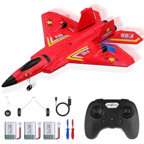 Henakmsl RC Flugzeug 3CH Ferngesteuerter Kämpfer 2.4GHz RTF für Anfänger, Kinder und Erwachsene, FX22 Flugzeug Spielzeug mit Farbigen LED-Leuchten USB-Aufladung(Rot)