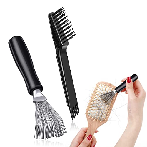 CMUYKIBU Pack of 2 Hair Brush Cleaner,Comb Cleaning Tool,Hair Brush Cleaner Comb,Mini Hair Brush Remover for Dirt Removal with Metal Wire Rake Wooden Handle for Home and Salon Use