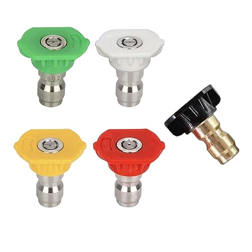 Rakiuty Sprühdüsen Spitzen Druckdüse,Set Sprühdüsen Hochdruckreiniger Spitzen,Schnellspritze der Unterlegscheibe Hochdruckdüse,1/4 Zoll Schnellverbindun,5er Set