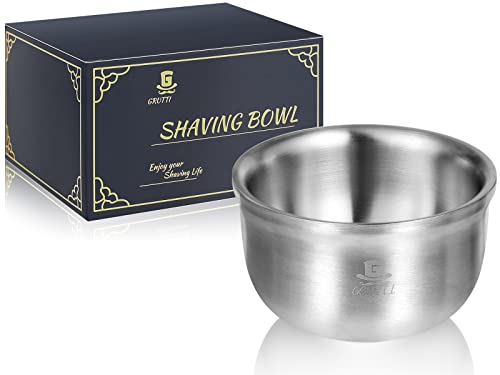 GRUTTI Rasierschale, 3-Schicht Edelstahl Rasiertiegel, Hochwertige Schale zum Schaum Aufschlagen,für jede Rasierseife geeignet, Rasierseifenschale Shaving Bowl,12.5cm(4.92inch)