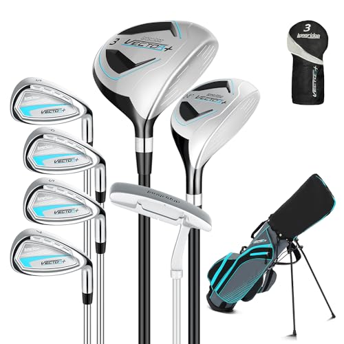 XDriveMax Komplettes Damen Golfschläger Set,8 Teilige Golf Set rechtshändig,Inklusive Stand Bag mit Regenhaube,3# Fairway Wood mit Head Covers, 5# Hybrid, 5#, 7#, 9# S# Eisen und Putter