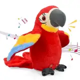 GEWDW Sprechender Papagei Spielzeug,Nachsprechendes Plüschvogel Papagei,Papagei Vogel Plüschtier mit Wiedergabefunktion,Talking Parrot Plüsch Spielzeug für Kinder Geburtstags (red)