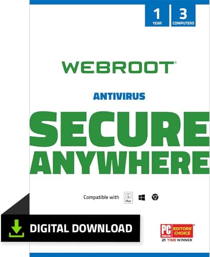 WEBROOT Antivirus Software 2024 | 3 Geräte | 1 Jahr | Mac/Windows/Chrome | Aktivierungscode per E-Mail