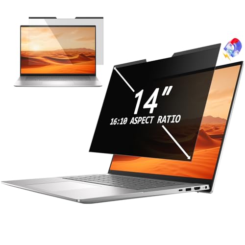 PYS Magnetisch Blickschutzfolie Laptop 14 Zoll 16:10 Seitenverhältnis Anti Spy Blaulicht Blocking Blendfrei Abnehmbarer Sichtschutz Folie Sichtschutzfilter mit 5mm Breiter Starker Magnete