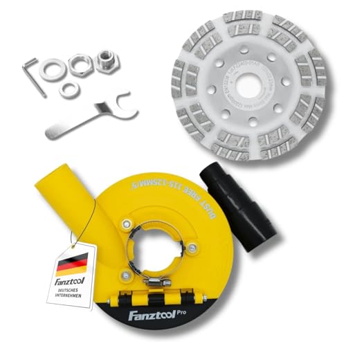 FANZTOOL 3.Generation Absaughaube für Winkelschleifer inkl. 125 mm Diamantschleiftopf PROFI QUALITÄT – Bürsten Auswechselbar – 99% Universal passend – Verstärkter Adapterring – M14 Adapter