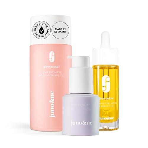 juno & me - Happy Shaving Set: 3er-Set für die Rasur am gesamten Körper - enthält Rasieröl, Rasiergel & After Shave Öl - Milchsäure, Hanfsamenöl & Aloe Vera - gegen Rasierpickel & eingewachsene Haare