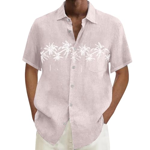 Leinenhemd Herren Kurzarm Hemd Sommer Freizeithemden Casual Beach Shirts Regular Fit Männer Basic Men Shirts Strand Oberteile Herren Hemd Regular Fit Blau Digitaler Gutschein