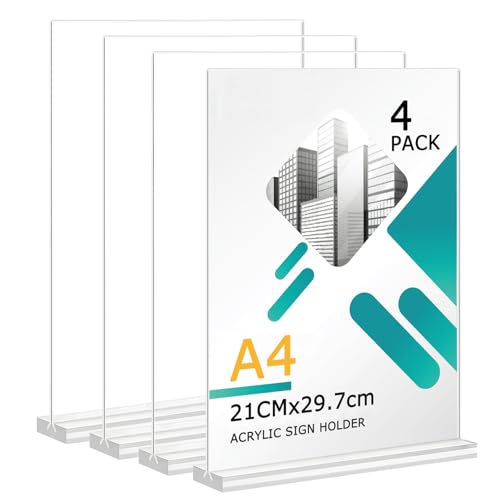 Soserkouer A4 Tischaufsteller aufsteller, T Form Tischständer Acryl Werbeaufsteller Display,plexiglas aufsteller a4, für Hochzeit Restaurant Büro Cafe (4 Stück )