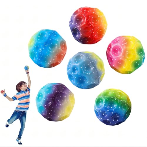 6 Stück Rainbow Jump Ball,Spaceball Moon Ball,Moon Ball Rainbow,Hohe Springender Gummiball,Super High Bouncing Space Ball,Jumping Ball Bouncing Ball,Jumping Ball Moon for Kids Party Gift