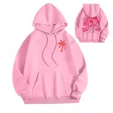 Virtcooy Pink Palm Puff Casual Sweatshirt With Pockets | Pink Palm Puff Hoodies,Long Sleeve Pullover Sweatshirts,Preppy Sweatshirt With Hood,Hoodie With Back Print And Pockets