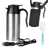 Gobesty Auto Wasserkocher Edelstahl 12V, 750ml Reisewasserkocher Wasserkocher Camping Zigarettenanzünder, Tragbarer Reise Teekanne Auto Kettle Für Die Zubereitung Von Tee, Kaffee Babymilch