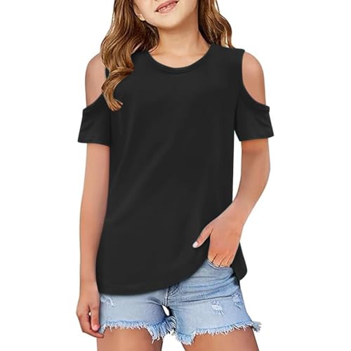 KODMNSW T-Shirt Mädchen T Shirt Kinder Tshirt Sommer Tops Kurzarm Oberteile Einfarbig Kurzärmelige Lose Top Coole Klamotten für Teenager 3-14 Jahre Alt Meine Bestellungen Anzeigen Schwarz 13-14 Jahre