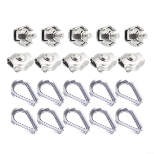 304 Edelstahl Seil Clip Kit Set mit 12 Klemmen und Fingerhüte für Seilarbeiten (M2)