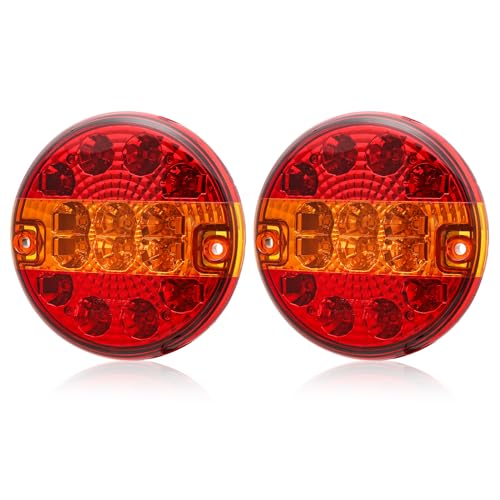 SPARKMOTO 2 x LKW Runde Hamburger Rückleuchten 24V 12V, Wasserdicht KFZ PKW Anhänger Beleuchtung Rückleuchte, Rund LED Anhänger Rückleuchten mit Blinker Bremslichter Positionslichter,ECE EMC Zulassung