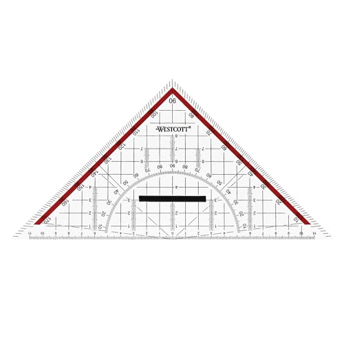 Westcott Geodreieck 22 cm mit abnehmbarem Griff | Transparentes Geodreieck aus Kunststoff mit roter Skala | Technische Skala & Winkelmesser für Schule, Uni oder Büro | E-10142 00