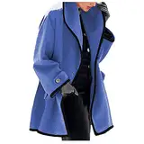 Masrin Kapuzen Winterjacke Damen Warmer Langer Wollmantel Einfarbige Wolljacke Herbst Trenchcoat mit Kapuze Cardigan Bluse mit einem Knopf Langarm Shirts Übergangsjacke Windjacke Herbst Streetwear