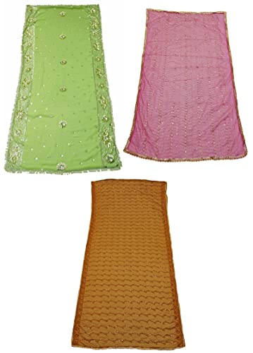 Peegli Mehrfarbiger Vintage Dupatta Pack Mit 3 Georgette Mischgeweben Und Netz DIY Bastelstoff Mit Blumenmuster