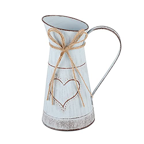 Metall Vintage Vase, Rustikal Blumeneimer, Blumeneimer Tischdeko, Vintage Rustikale Blumenvase, Einzigartiges Herzförmiges und Seildesign, Verzinkt, für Valentinstag Balkon Wohnzimmer Tischdeko