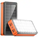 Solar Powerbank 26800mAh 5 Ausgänge 2 Eingänge Solarladegerät 22.5W QC3.0 Schnellladung Tragbares Ladegerät with 32 LED-Licht Handy Akkupack für Smartphones Tablets und Camping Outdoor