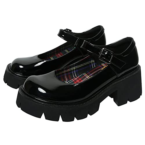 Frauen klobige Plattform Mary Jane Schuhe Retro Schnallenriemen runde Zehen Wohnungen Flacher Mund japanische süße Lolita Prinzessin Schuhe