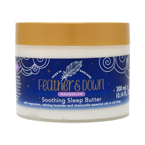Feather & Down Wohltuende Magnesium-Schlafbutter (300ml) – mit Magnesium sowie beruhigendem ätherischen Lavendel- und Kamillenöl, um das Einschlafen zu fördern. Ohne Tierversuche. Vegan.