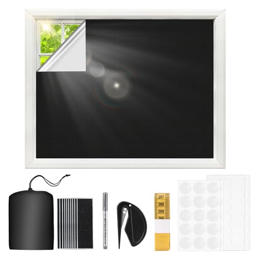 Dachfenster Verdunkelung, Verdunklungsstoff Sets, Fenster Verdunkelung, Verdunkelungsrollo Ohne Bohren mit Wärmedämmschicht, Zuschneidbar, für Schlafzimmer, Kinderzimmer, Büro, Dachfenster (3×1,45M)