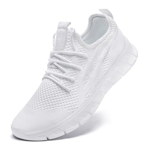 LANGFEUU Sneaker Herren Laufschuhe Turnschuhe Tennis Running Schuhe Sportschuhe Freizeit Straßenlaufschuhe Fashion Leichtgewichts Atmungsaktiv Walkingschuhe Fitness Outdoor Jogging Schuhe weiß 41 EU