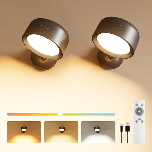 FULEN Wandleuchte Innen, 2 Stück LED Wandleuchten mit 18 Farbmodi, 8000mAh Akku Wandleuchte, Dimmbar, Touch und Fernbedienung, 360° Drehbare Wandleuchte Innen Kabellose für Schlafzimmer Wohnzimmer