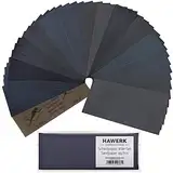 HAWERK Profi Schleifpapier Set | 80-3000 Körnung, 45 Stück | Nass und Trocken | Schleifpapier für Auto/Holzmöbel/Stein/Lack/Metall/Glas