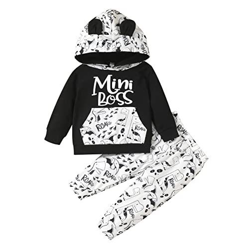 Geagodelia Baby Jungen Kleidung Outfit Babykleidung Set Langarm Kapuzenpullover Top + Hose Neugeborene Weiche Babyset Mini Boss (6-12 Monate)