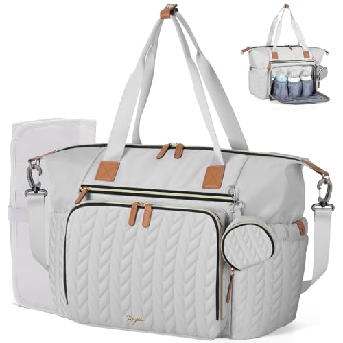 Tonyeee Wickeltasche mit Schnullertasche und Wickelunterlage, Wickelrucksack Multifunktions-Babytasche für Große Reisewindeltasche für Mama und Papa, isolierten Taschen-Grau