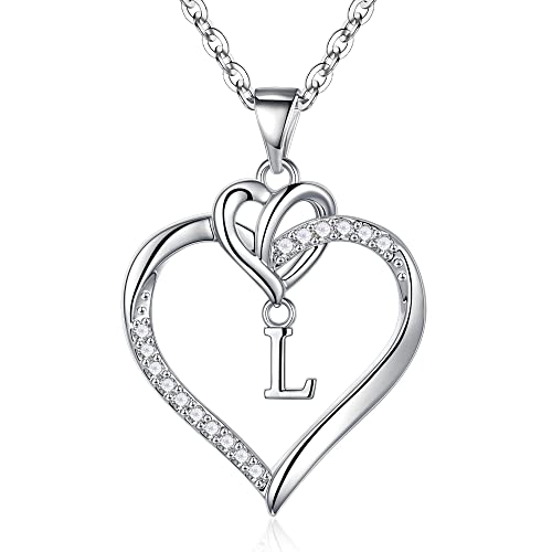 TINGN Kette Damen Halskette mit Buchstaben, Herz Halskette für Frauen Silber Kette mit Buchstaben L Halskette Damen Herz Schmuck Damen Geburtstagsgeschenk Geschenke für Mutter Frauen Freundin Mädchen