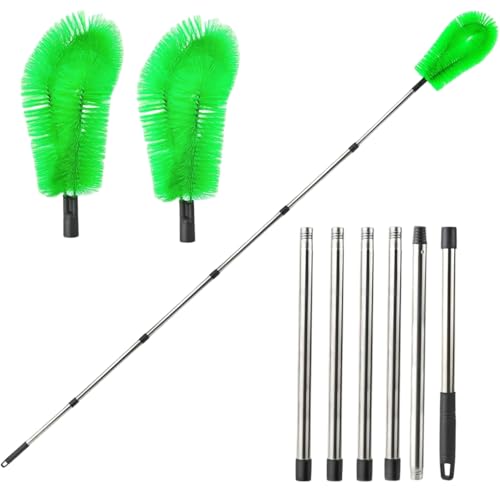 Dachrinnenbürste, Dachrinnenreiniger mit 6 Pcs Abnehmbaren Teleskopgriffen Und 2 Pcs Grüne Bürstenköpfe, 258cm Dachrinnenreiniger für Reinigen von Blättern/Dach/Fenstern/Dachrinnen/Kronleuchtern