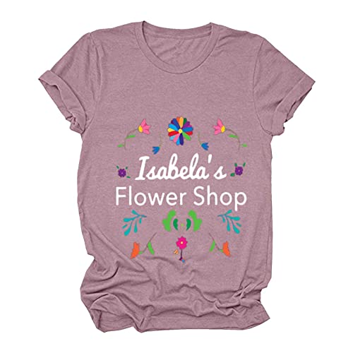 T-Shirt Print Damen Frauen-beiläufiges Sommer-T-Shirt Blumen-Schmetterlings-Druck-Oberteil-Normallack-Kurzarm-lustiges grafisches T-Shirt-Oberteil Damen T-Shirt Kurzarm Sommer Casual Tunika (Pink, L)