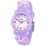 Vicloon Kinder Analog Quarz Uhr, Kinder Uhr mit 3D Cartoon Design, 30M wasserdichte, Silikon Armband, Japanischen Quarzwerk, Gut Lesbar, Lern Armbanduhr für Kinder, Jungen und Mädchen(Helles Lila)