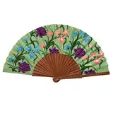 Spanischer Handfächer Martina – Holz und Baumwolle – 23 cm – Etui und Hülle aus Jute – Modeaccessoire – Handgefertigt in Spanien – Events und Geschenke – Schalkollektion – Tusitala Barcelona