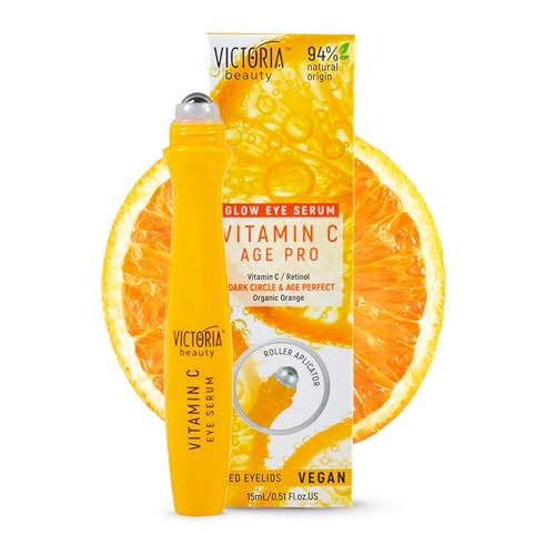 Victoria Beauty Augen Roll On kühlend mit Vitamin C, Augenroller gegen Falten und Augenringe, Soforteffekt Augenserum mit Retinol, Anti Aging Augencreme, optimale Augenpflege, 15ml