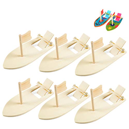 Joyibay Holz Segelboot für Kinder, 6 STÜCKE Mini Segelboote Gummiband Boot Kinder Kreative Leere Dekorieren DIY Handgemachten Pädagogisches Spielzeug
