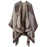 Winter Warme Poncho Schal Wrap - Herbst Open Front Cape Winddichte Strick Wolle Mantel Decke Kap-Schal Übergroße Winterdecke Reversible Schal Dicke Cardigan Coat für Frau Mädch Festliche Geschenke