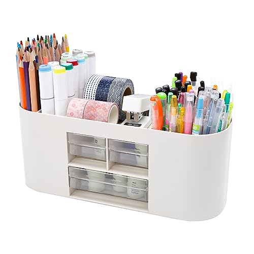 DoocliB Schreibtisch Organizer, Organizer Schreibtisch 10 Fächer Große Kapazität,Doppelschicht Transparente Schublade,Platzsparendes Desk Organizer (Beige)