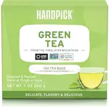 HANDPICK, Grüner Tee Beutel (100 Teebeutel) Glutenfrei & Reiner Grüntee | Runde Grün Tee Beutel, Kein Kleber, Kein Bleichmittel, Keine Schnüre | Heißer/Kombucha Tee Oder Kalter Aufbrühen | Green Tea