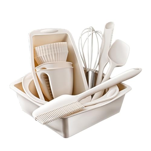 22-teiliges Premium-Silikon-Backset – Lebensmittelqualität Backformen-Set für Heim- und Konditorinnen (Space Gray/Beige) ([Reis Weiß] Backen 22-teiliges Set)